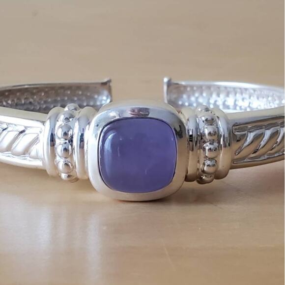 Judith Ripka Blue Chalcedony Sterling Silver Hinged Cuff Bracelet Small 6.5in - Picture 1 of 8